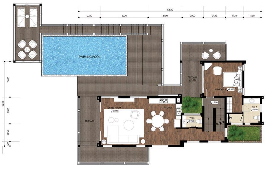 Mặt bằng tầng 1 mẫu biệt thự đơn lập F-OR. Mặt bằng tầng 1 mẫu biệt thự đơn lập F-OR.