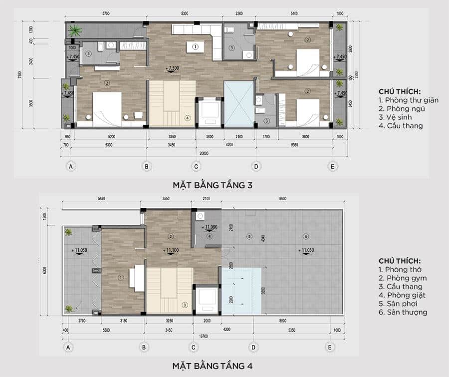 Mặt Bằng Tầng 3 và Tầng 4 Căn Shophouse Ven Sông. Mặt Bằng Tầng 3 và Tầng 4 Căn Shophouse Ven Sông.