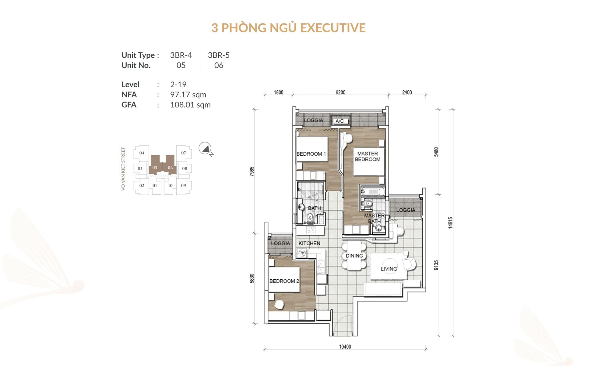 Layout thiết kế căn hộ 3 phòng ngủ, số 05 và số 06 dự án Zenity CapitaLand