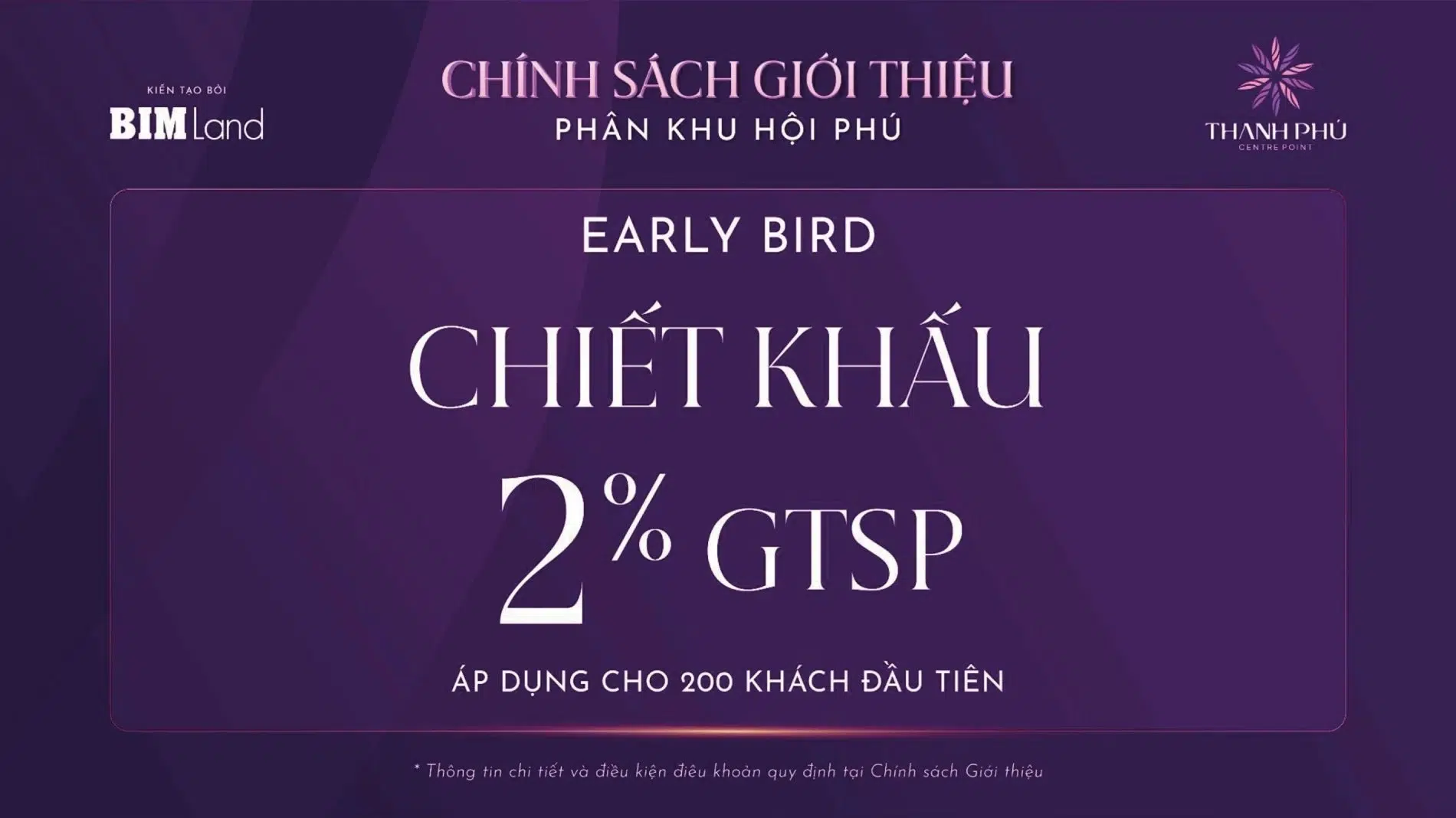 Chính sách chiết khấu 2% dành cho 200 khách hàng booking sớm dự án Thanh Phú Centre Point