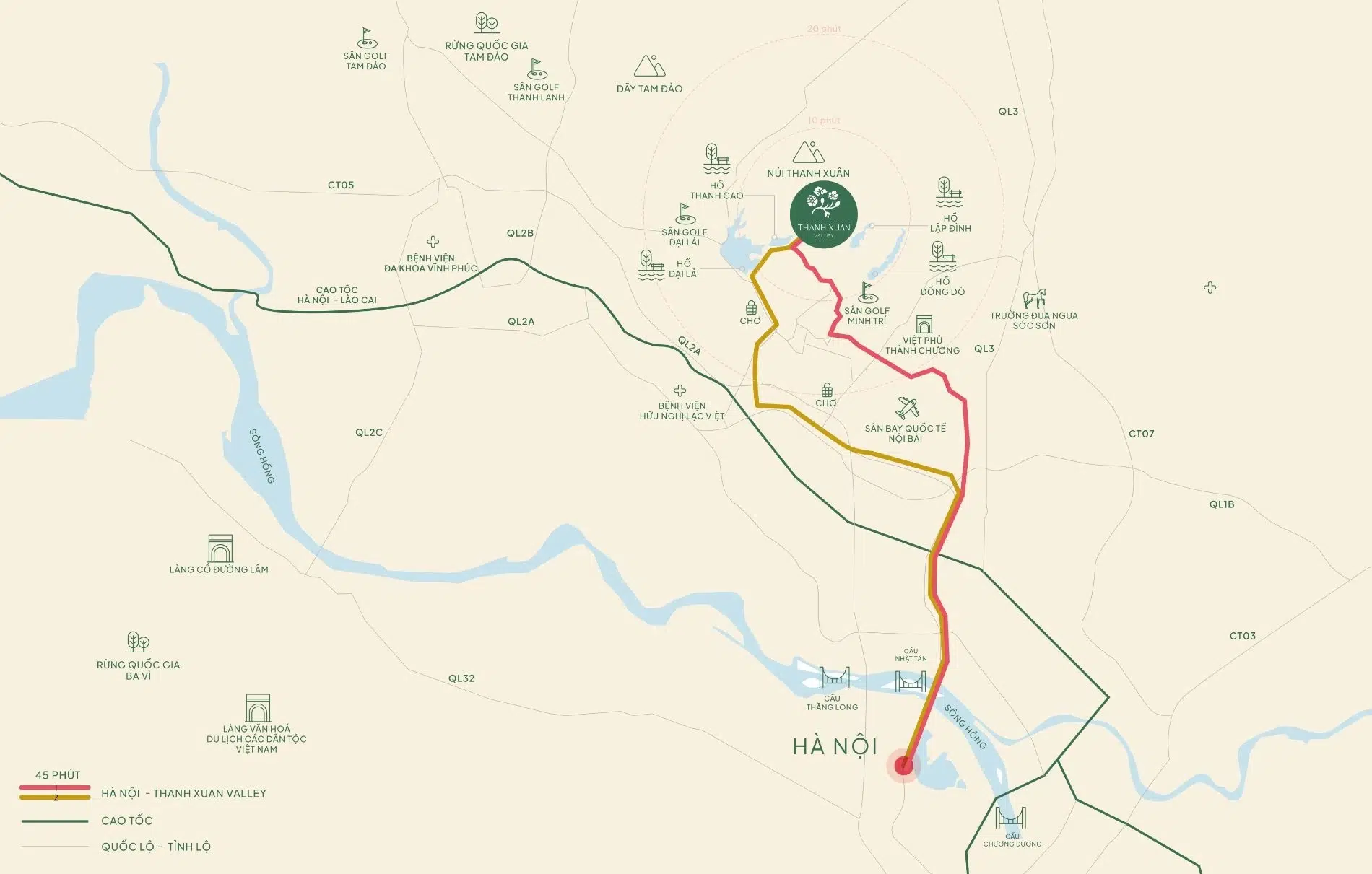 Sơ đồ các tuyến đường huyết mạch kết nối dự án Thanh Xuân Valley với khu vực lân cận