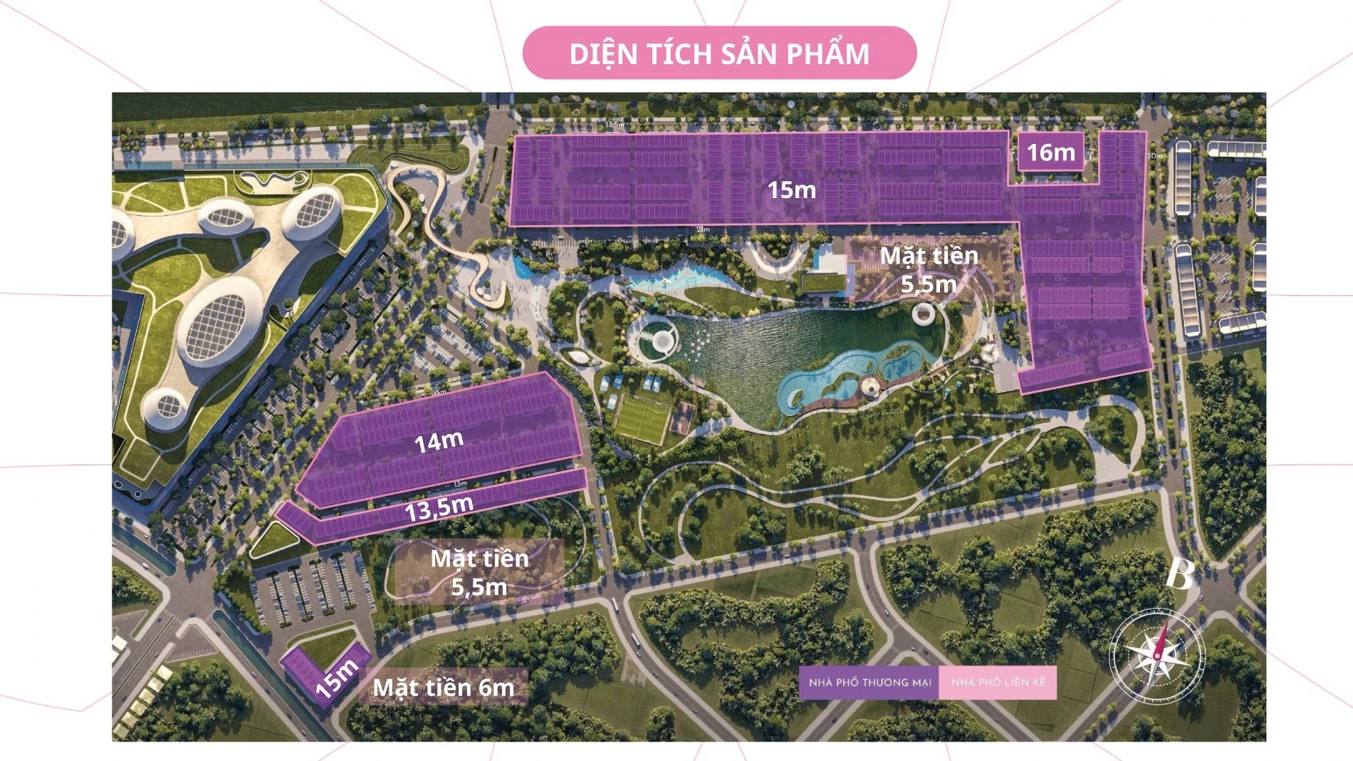 Sơ đồ thể hiện kích thước mặt tiền và chiều sâu các lô đất tại dự án Thanh Phú Centre Point