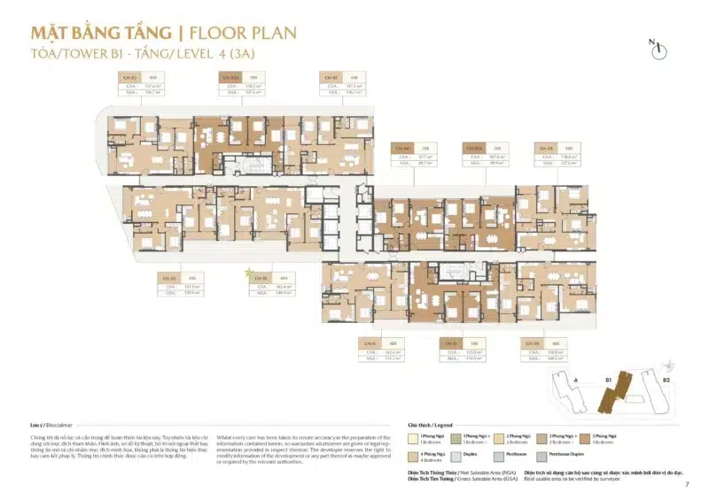 Mặt bằng tầng Tower B1 dự án Masteri Cosmo Central