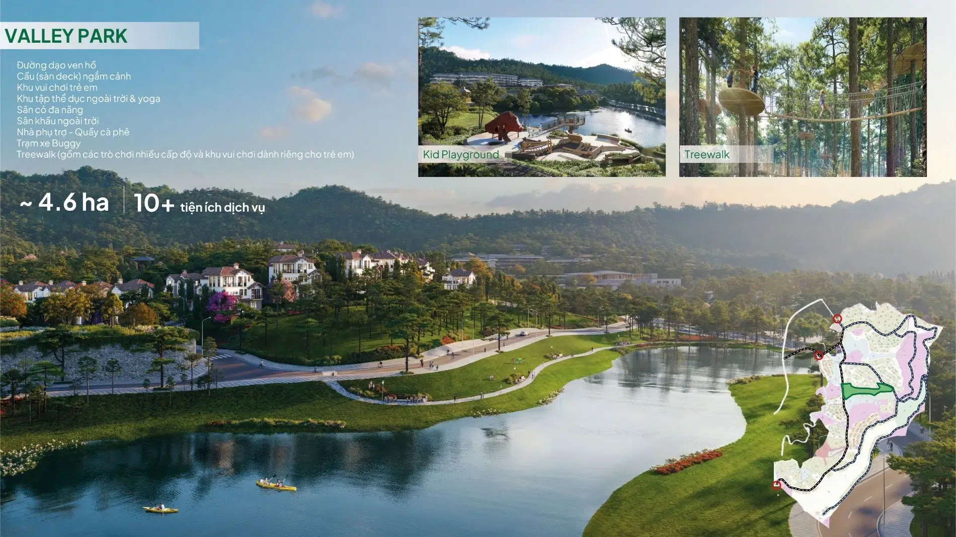 Không gian xanh mát và hồ nước êm đềm tại công viên Valley Park Thanh Xuân Valley