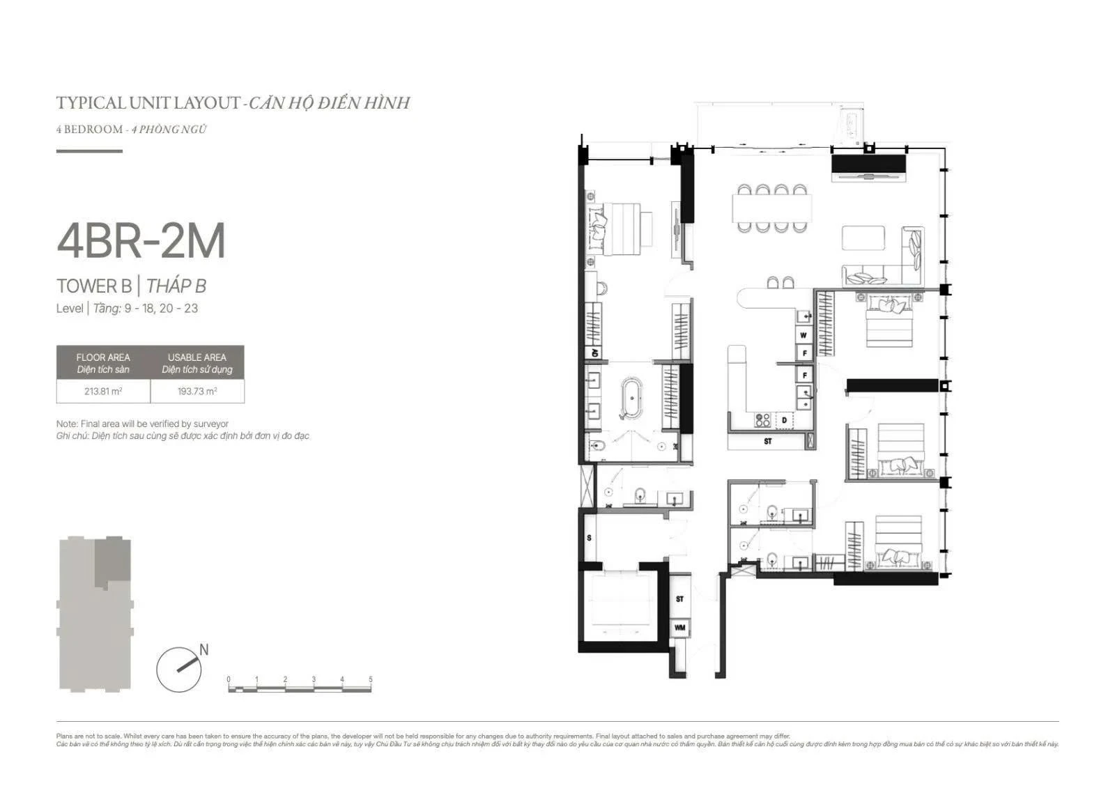 Bản vẽ layout căn hộ 4 phòng ngủ hạng sang tại The Metropole Thủ Thiêm