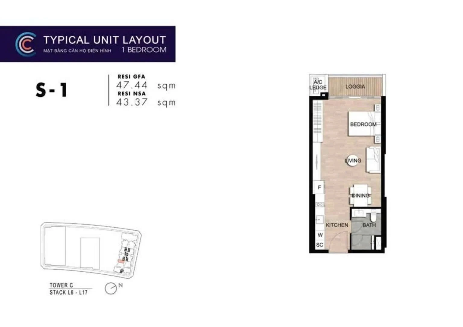 Bản vẽ thiết kế layout căn hộ Studio S-1 tại The Metropole Thủ Thiêm
