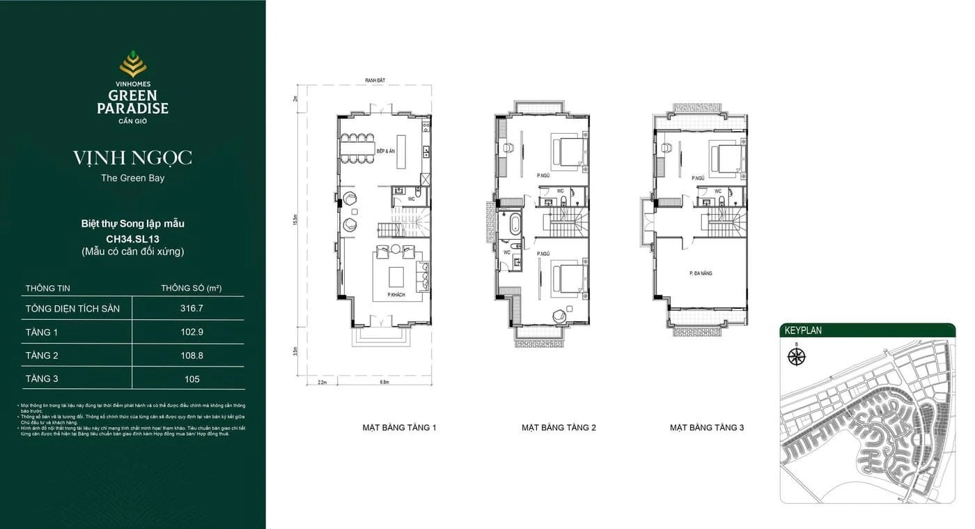 Bản vẽ mặt bằng biệt thự song lập mẫu CH34.SL13 diện tích sàn 316.7m2