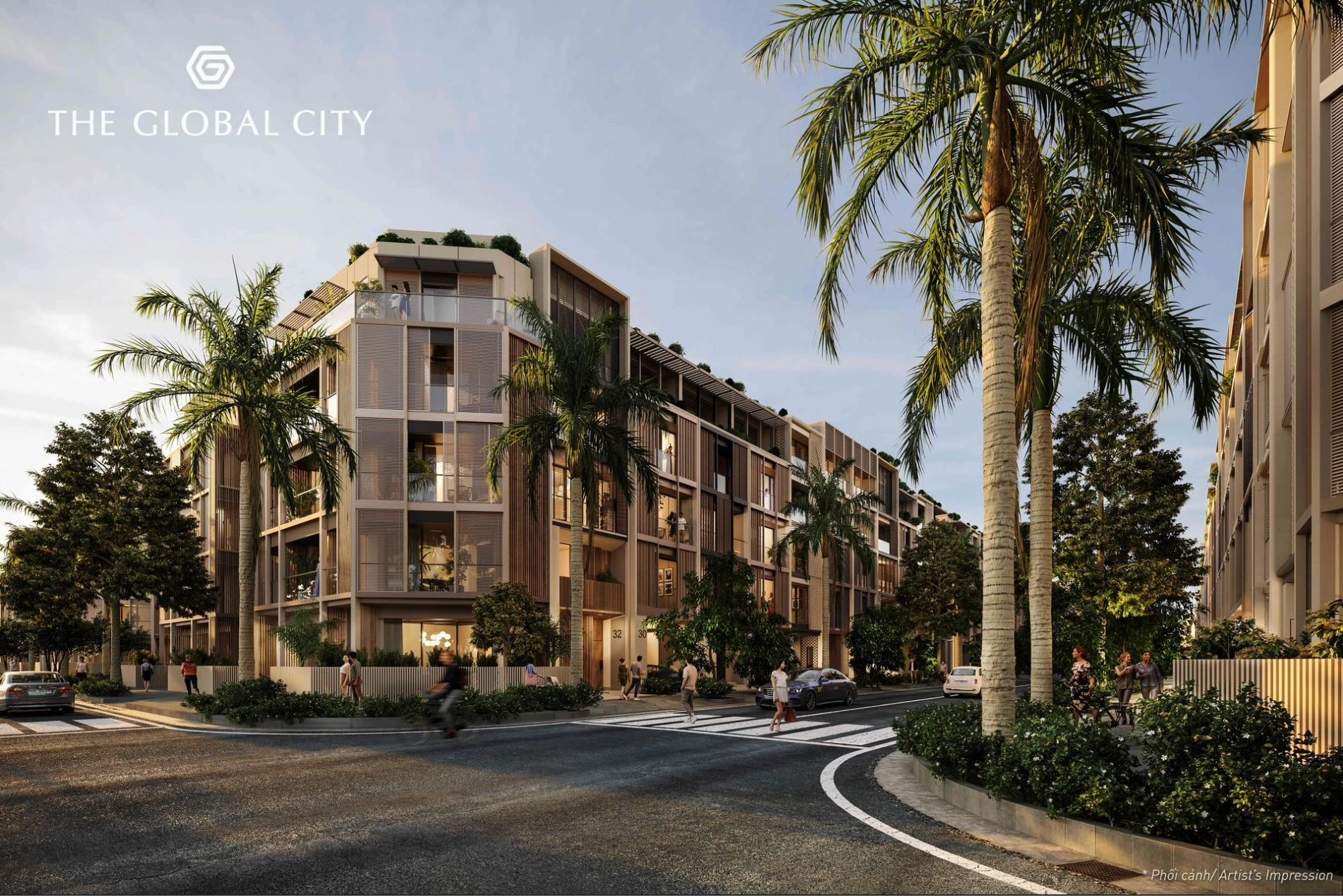 Phối cảnh nhịp sống nhộn nhịp tại ngã tư đường nội khu phân khu Soho The Global City