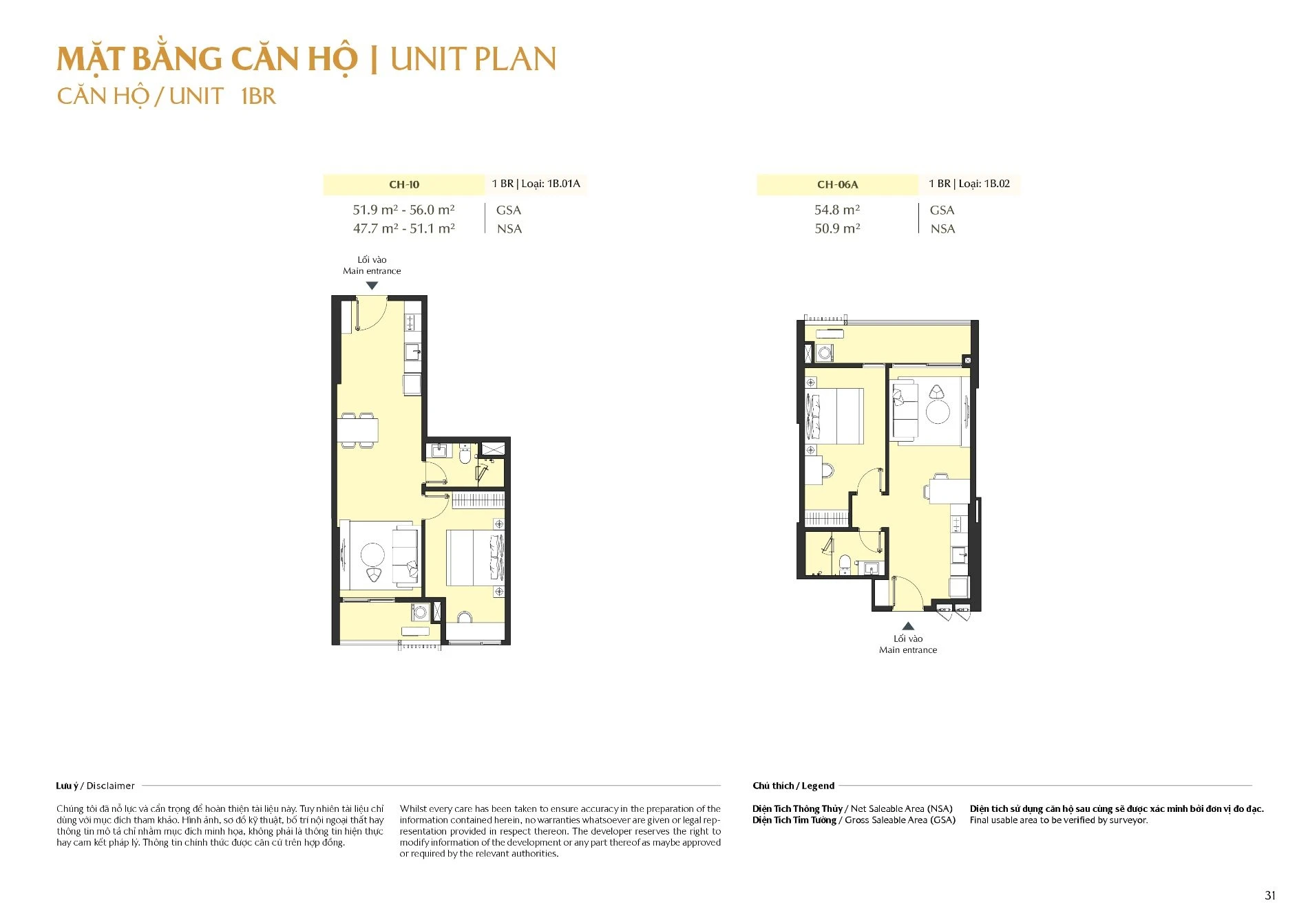Layout chi tiết căn hộ 1 phòng ngủ loại 1B.01A và 1B.02 tại Tower B2 Masteri Park Place.