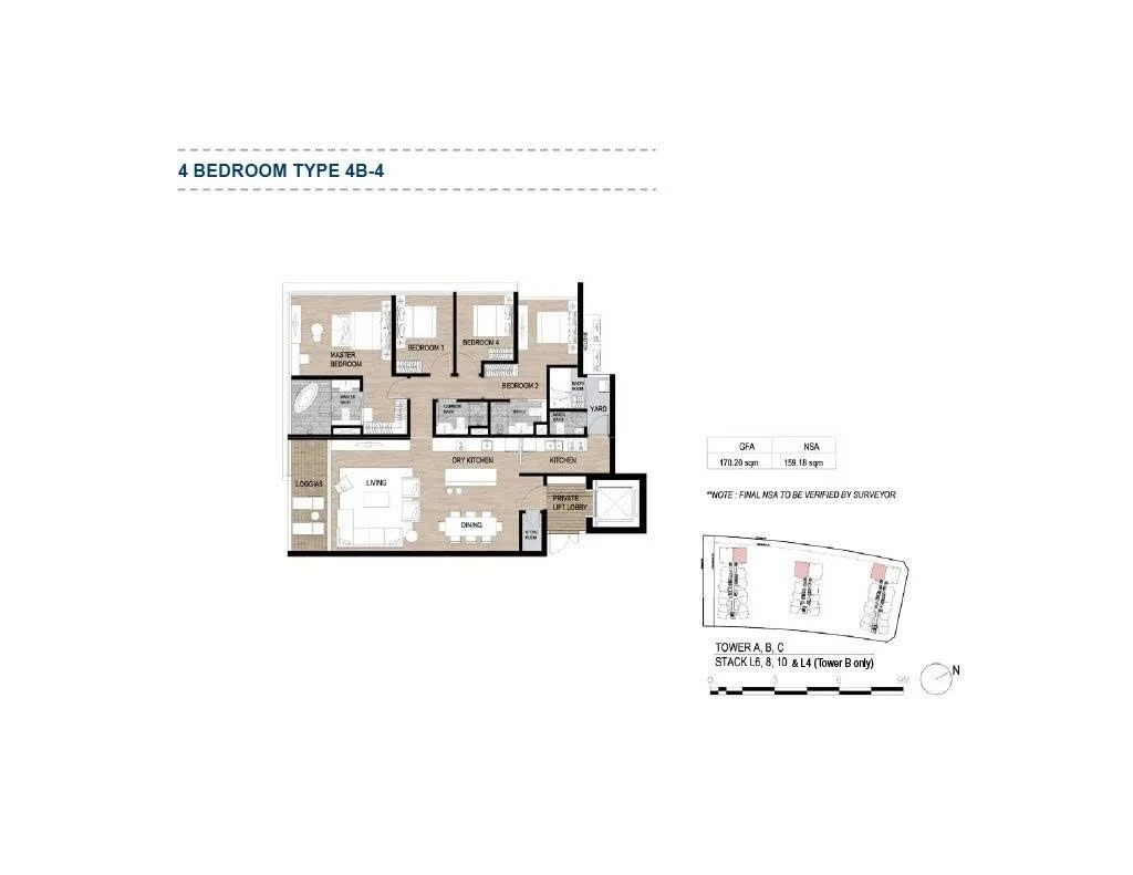 Bản vẽ thiết kế layout căn hộ 4 phòng ngủ Type 4B-4 tại The Galleria Residence