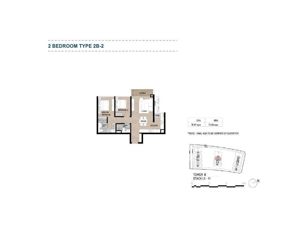 Bản vẽ thiết kế layout căn hộ 2 phòng ngủ Type 2B-2 tại The Galleria Residence