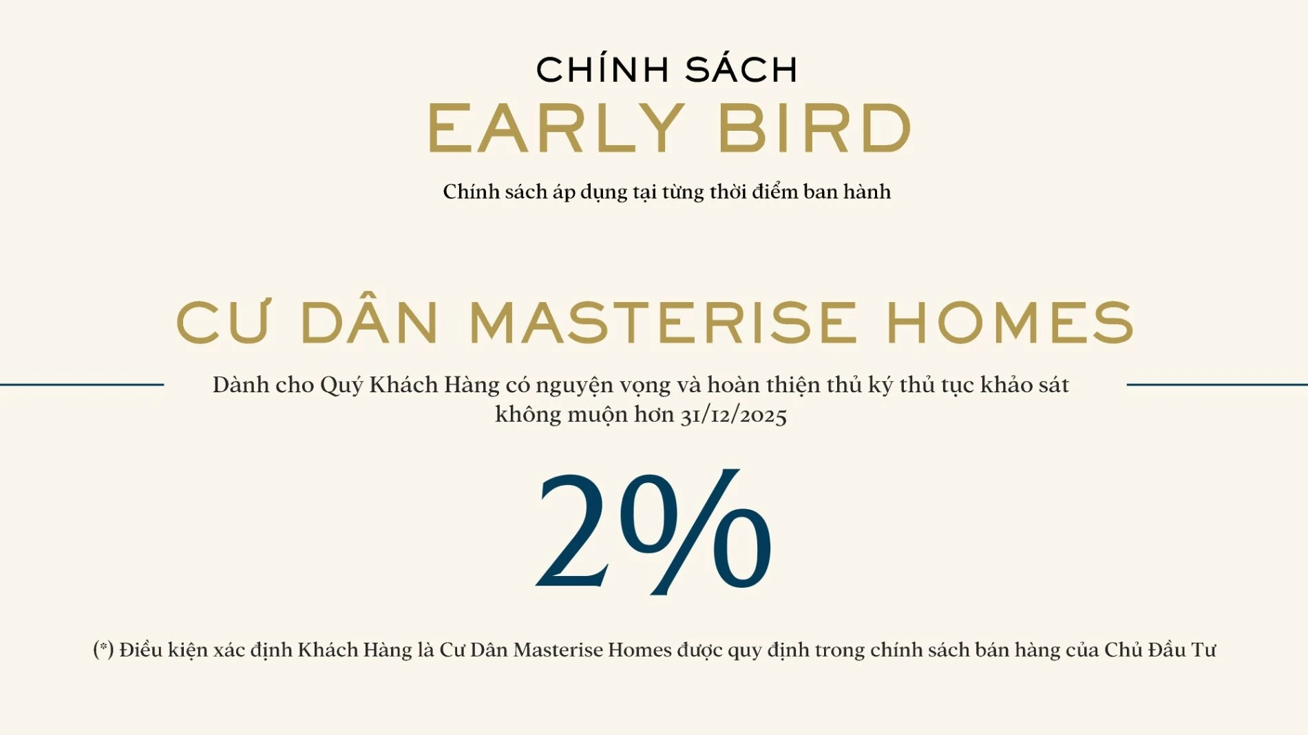 Chính sách chiết khấu 2% đặc quyền dành cho cộng đồng cư dân Masterise Homes