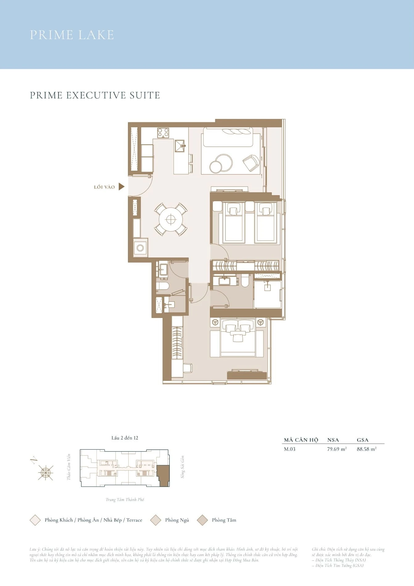 Bản vẽ layout căn hộ 2 phòng ngủ Prime Executive Suite mã M.03 diện tích 88.58m2