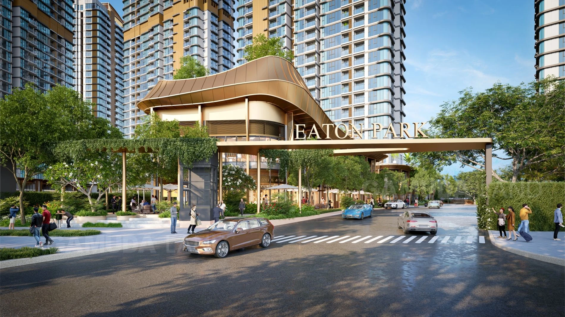 Lối vào chính với cổng chào thiết kế sang trọng và hệ thống an ninh của Eaton Park
