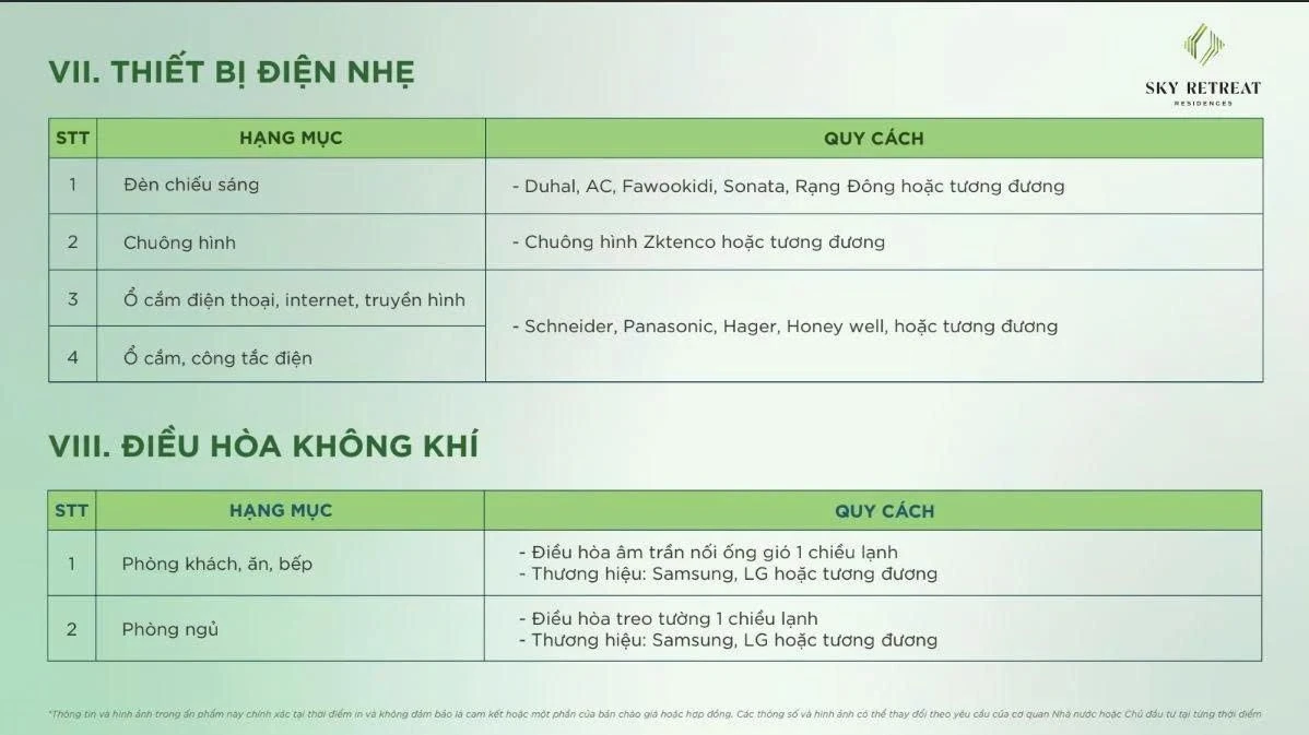 Trang bị điều hòa âm trần nối ống gió và thiết bị điện Schneider tại Sky Retreat.