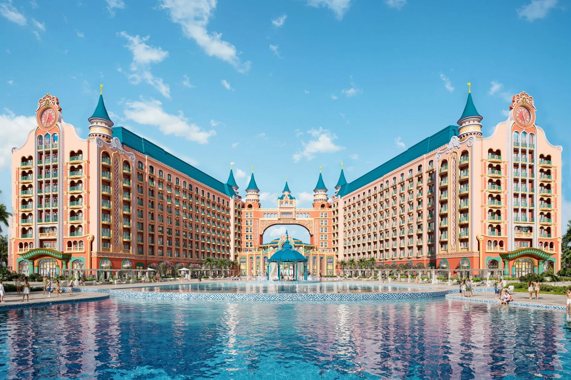 Mặt tiền rực rỡ sắc màu của khách sạn Vinpearl Themed Hotel tại siêu đô thị nghỉ dưỡng Vinhomes Cần Giờ.