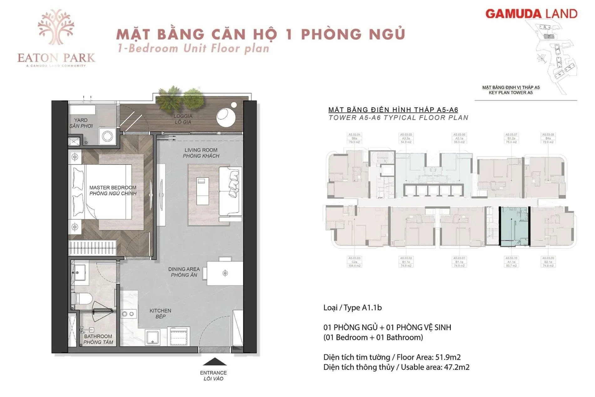 Bản vẽ thiết kế layout căn hộ 1 phòng ngủ dự án Eaton Park