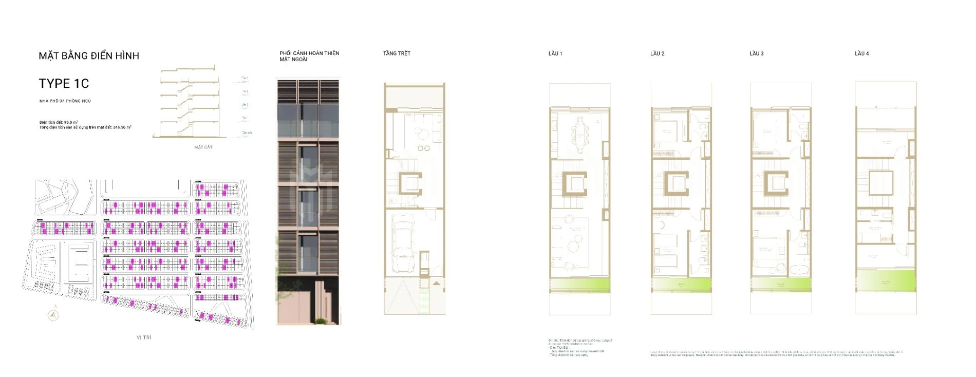 Layout mặt bằng thiết kế nhà phố thương mại Soho The Global City Type 1C diện tích 95 m2