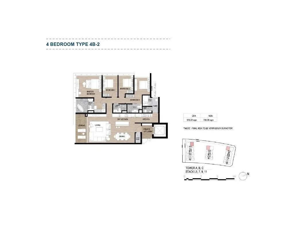 Bản vẽ thiết kế layout căn hộ 4 phòng ngủ Type 4B-2 tại The Galleria Residence