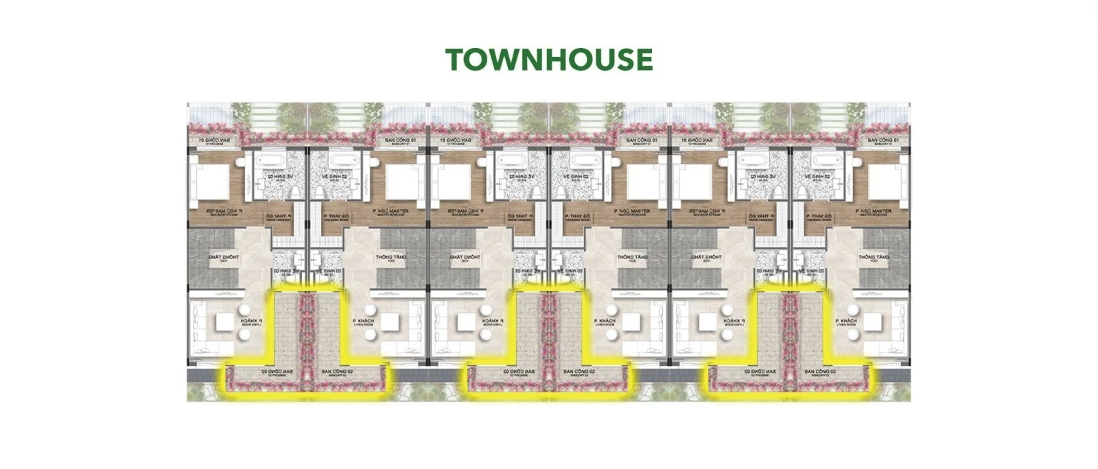 Sơ đồ mặt bằng ghép khối chi tiết các căn nhà phố Townhouse Rừng Mai Ecopark Long An