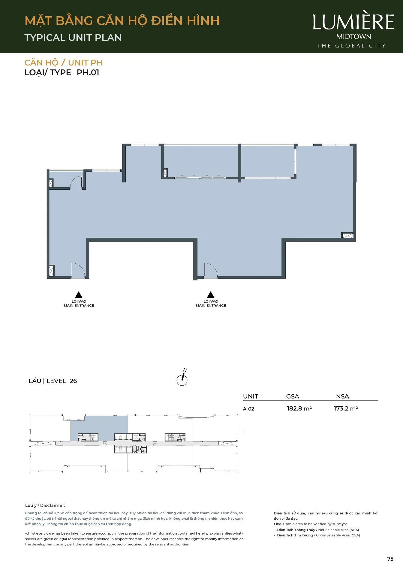 Bản vẽ layout Penthouse PH.01 tháp A LUMIÈRE Midtown