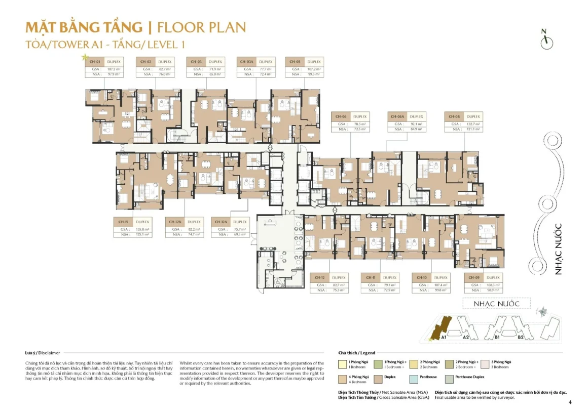 Mặt bằng tầng Tower A1 dự án Masteri Park Place