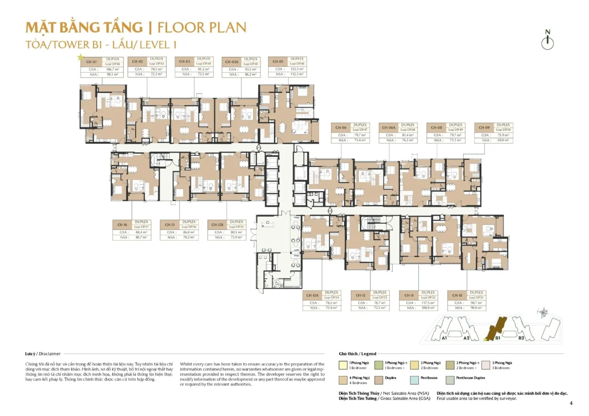 Mặt bằng tầng Tower B1 dự án Masteri Park Place