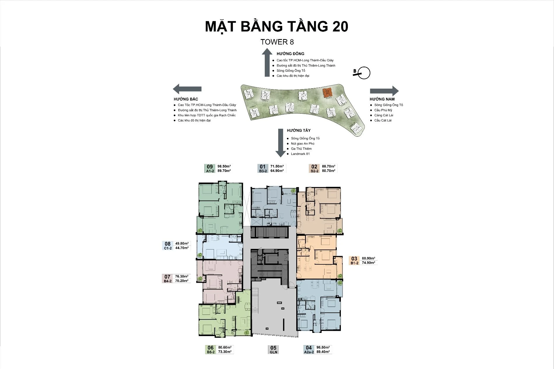 Bản vẽ mặt bằng tầng 20 Tháp 8 dự án The Privé Đất Xanh