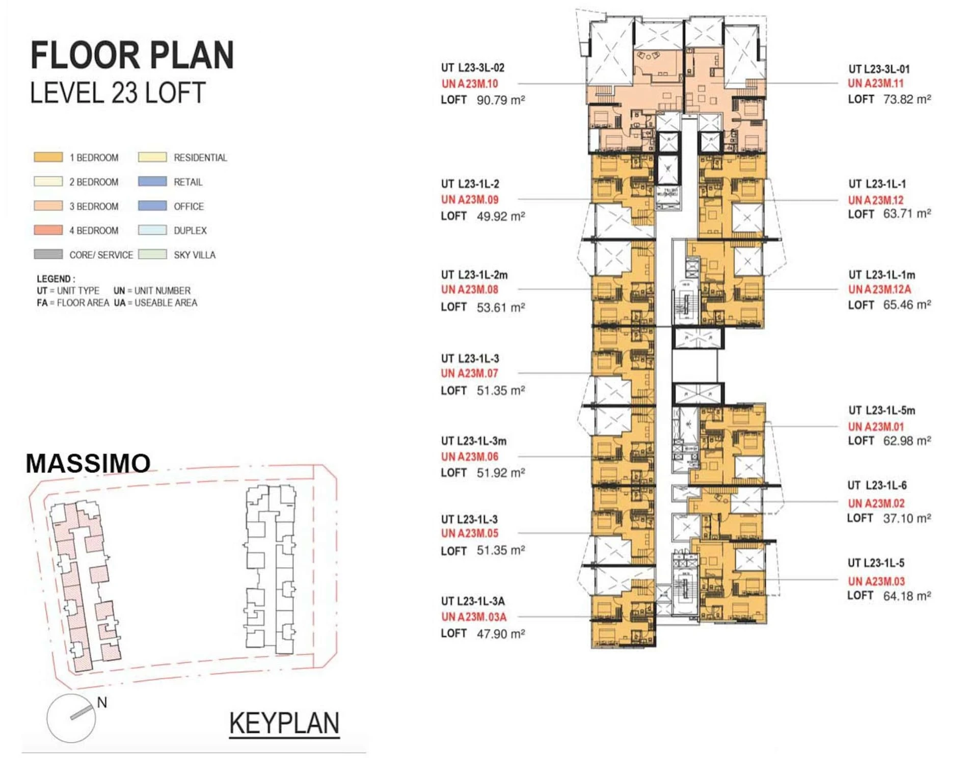 Sơ đồ mặt bằng tầng 23 Loft tháp Massimo thể hiện không gian thông tầng