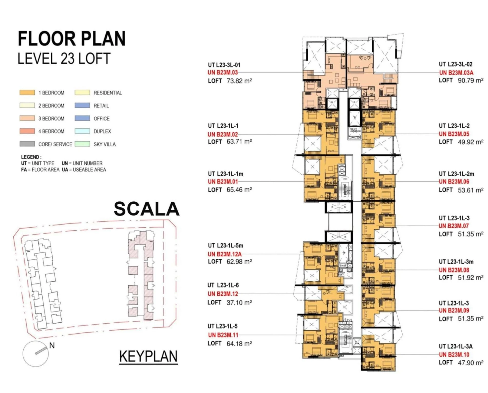 Bản vẽ mặt bằng tầng 23 Loft tháp Scala với thiết kế thông tầng tối ưu