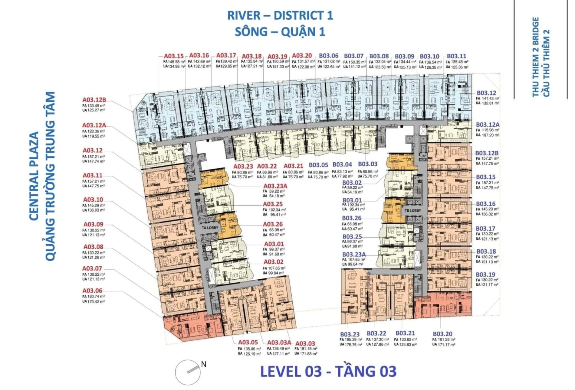 Bản vẽ chi tiết mặt bằng tầng 3 bố trí các căn hộ khối đế tại The Opera Residence