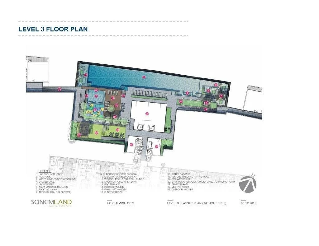 Bản vẽ mặt bằng tầng 3 bố trí hồ bơi và tiện ích nội khu The Galleria Residence