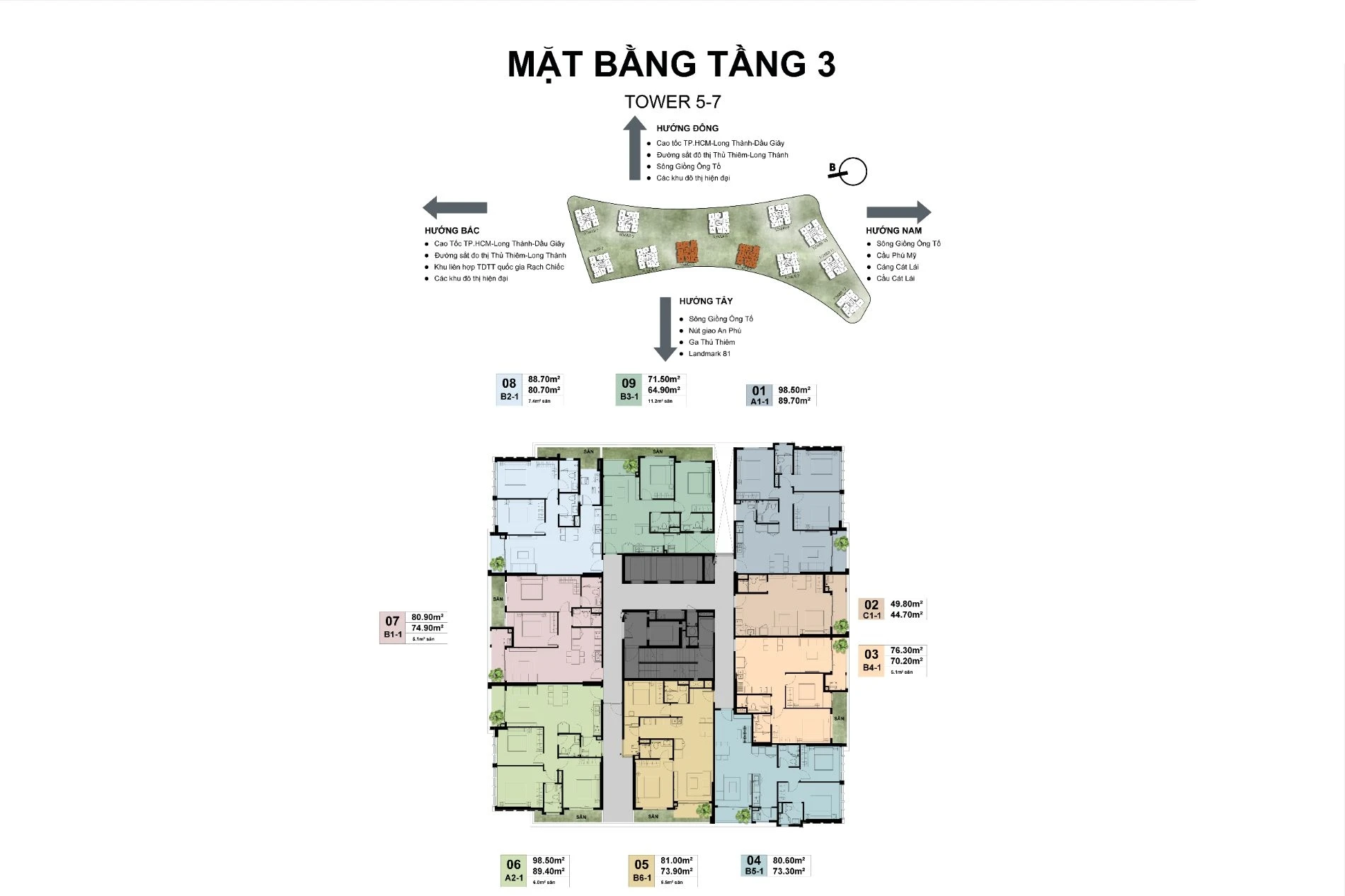 Mặt bằng tầng 3 tháp 5 và 7 dự án The Privé Đất Xanh