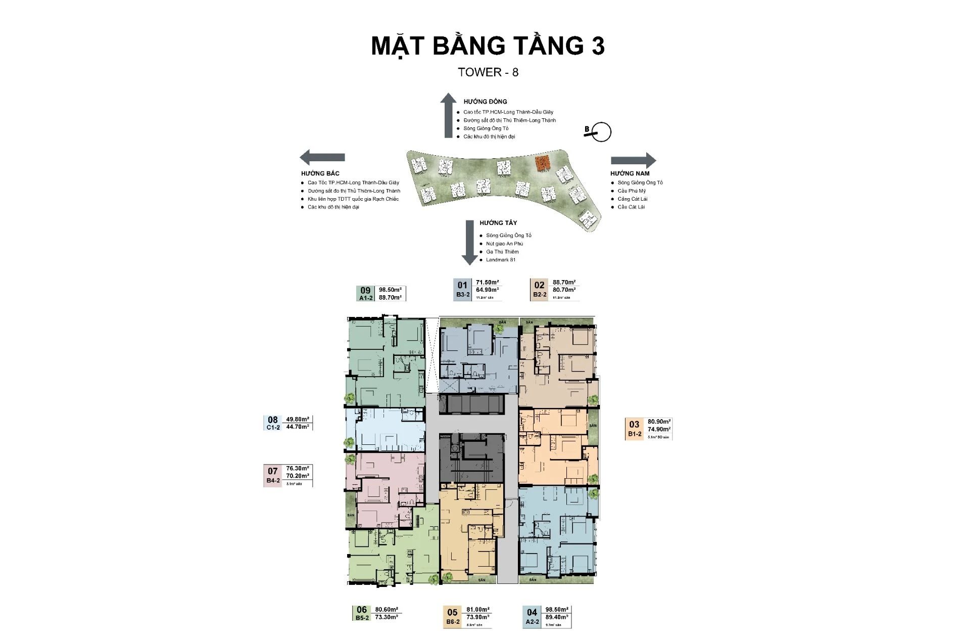 Mặt bằng tầng 3 tháp 8 dự án The Privé Đất Xanh