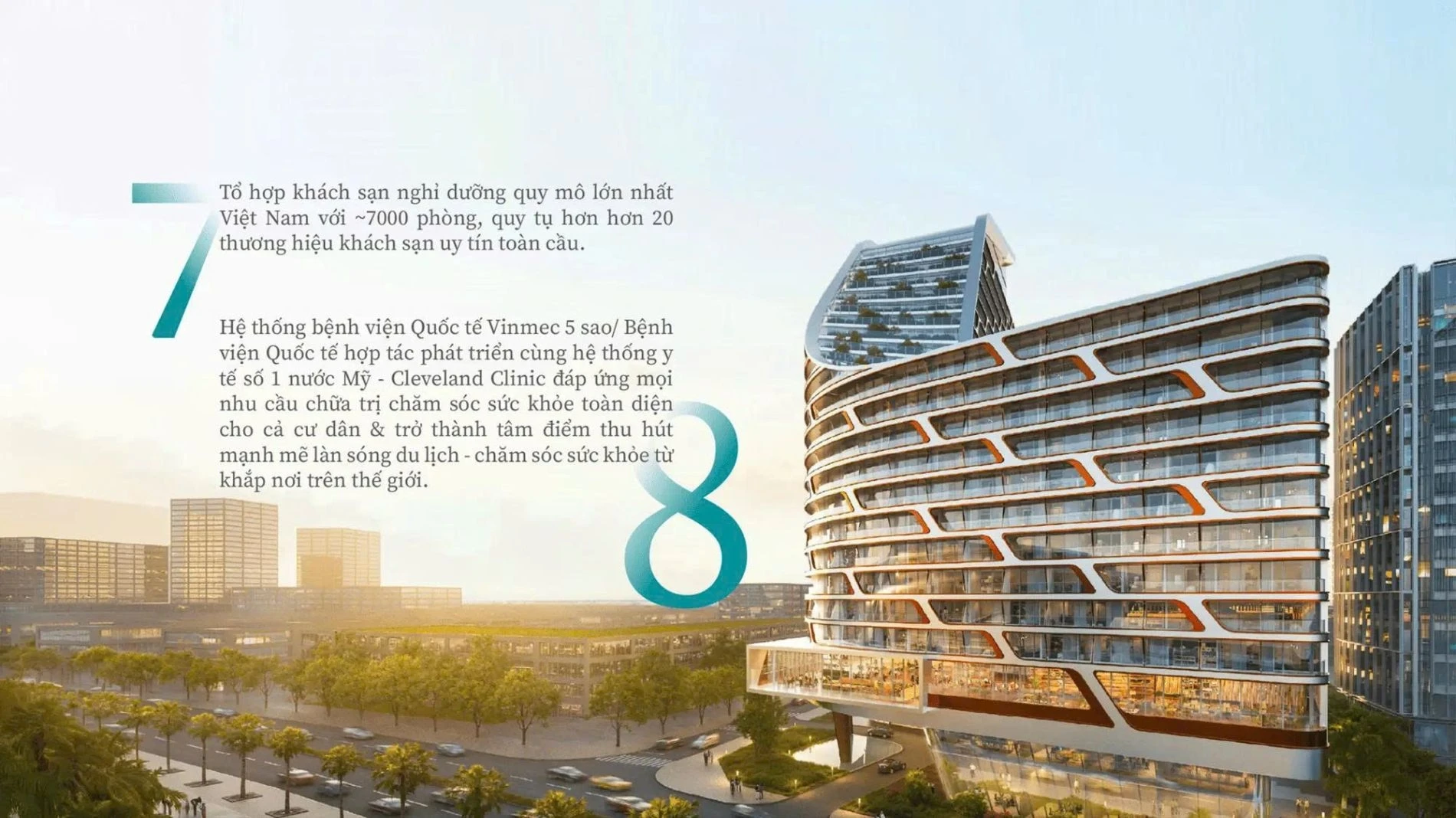 Tòa nhà phức hợp khách sạn và bệnh viện Vinmec tiêu chuẩn 5 sao tại siêu dự án Vinhomes Green Paradise.