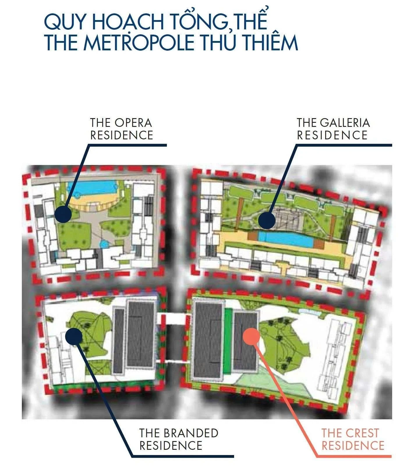 Sơ đồ quy hoạch tổng thể 4 phân khu tại dự án The Metropole Thủ Thiêm Quận 2
