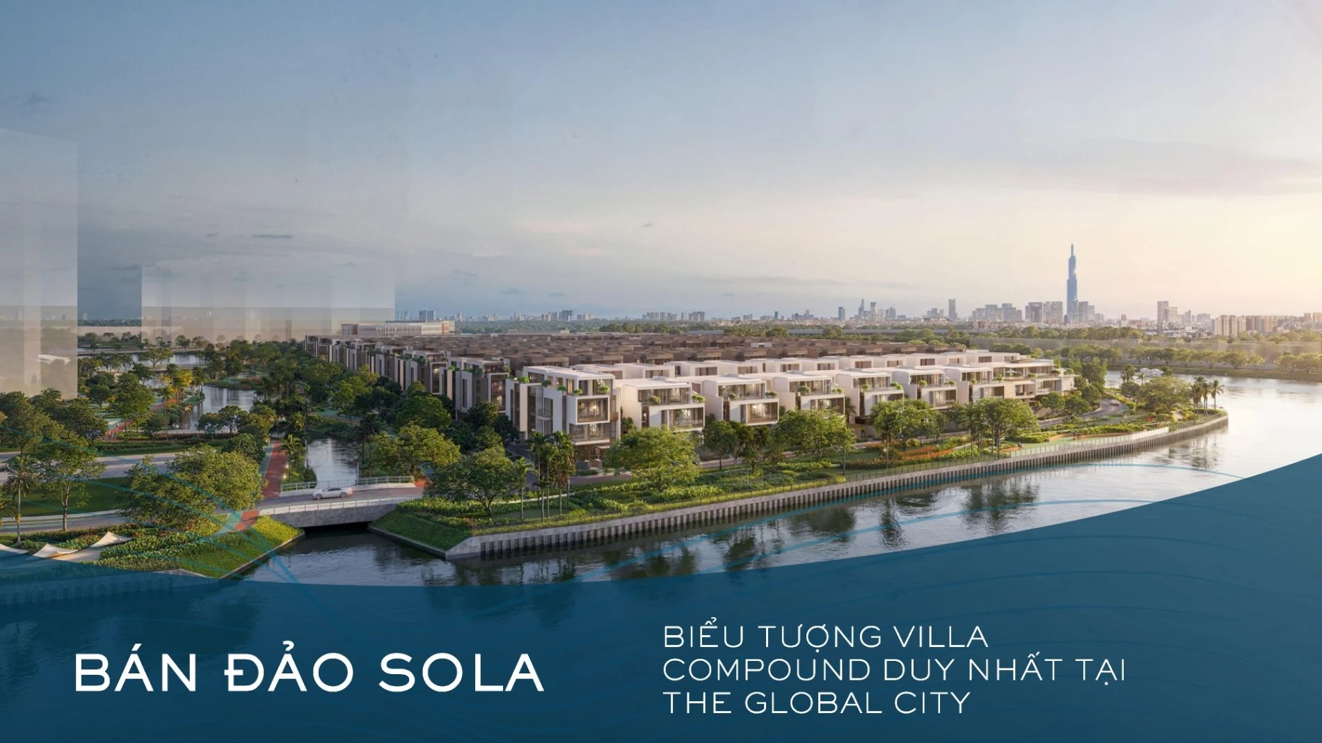 Phân khu biệt thự compound Sola Đảo Ánh Dương nhìn từ mặt sông rộng lớn