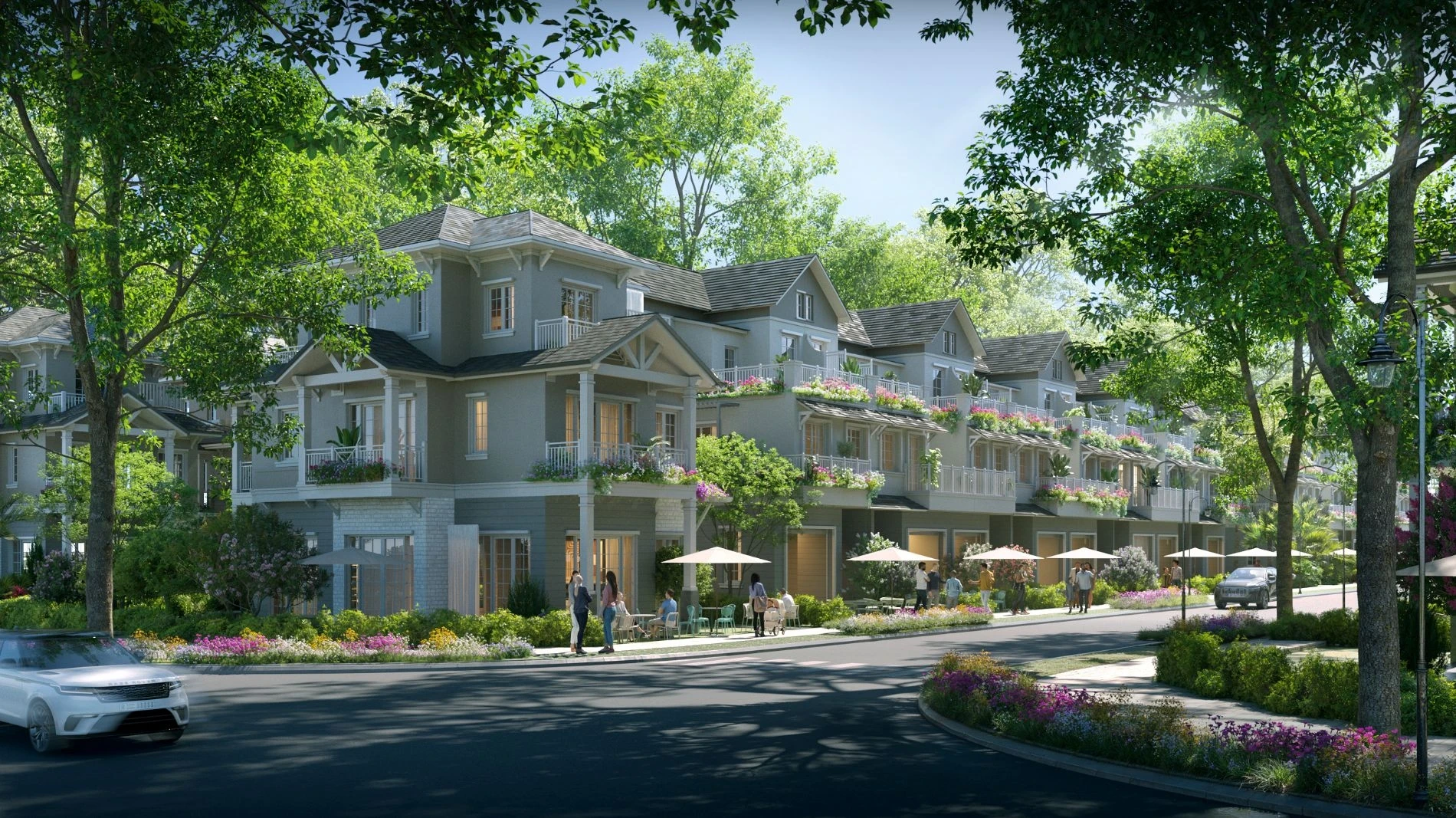 Dãy nhà phố thương mại Shop Villa Home Retreat với thiết kế giật cấp