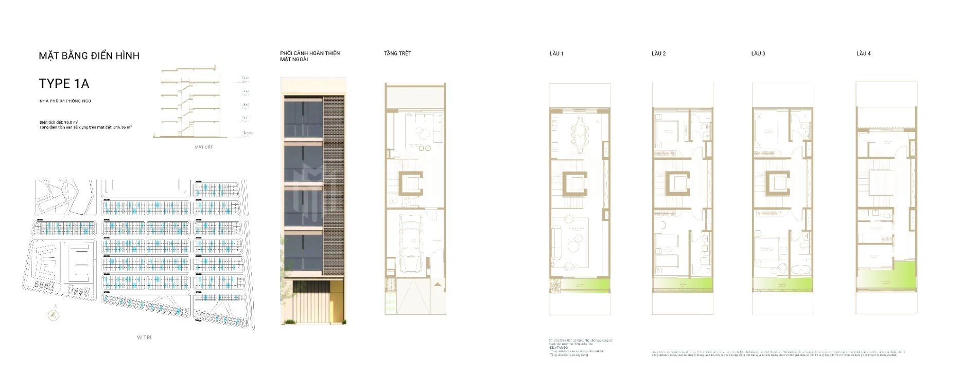Layout mặt bằng thiết kế nhà phố thương mại Soho The Global City Type 1A diện tích 95 m2