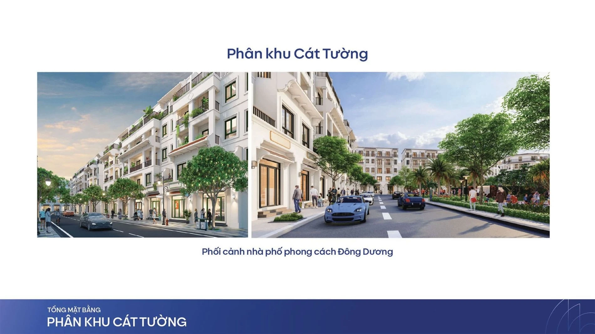 Phối cảnh 3D mặt tiền các dãy nhà phố thương mại phong cách Đông Dương