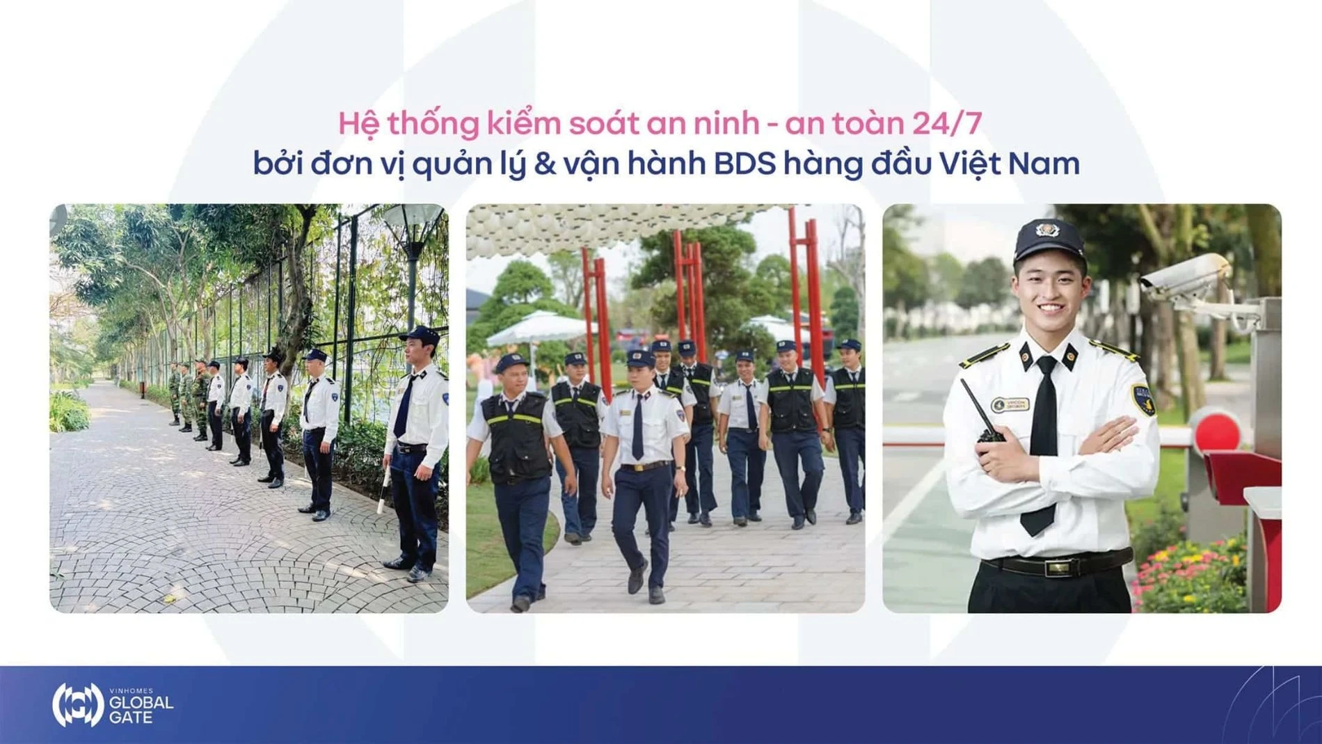 Lực lượng bảo vệ Vinhomes tuần tra đảm bảo an ninh 24/7 cho khu đô thị