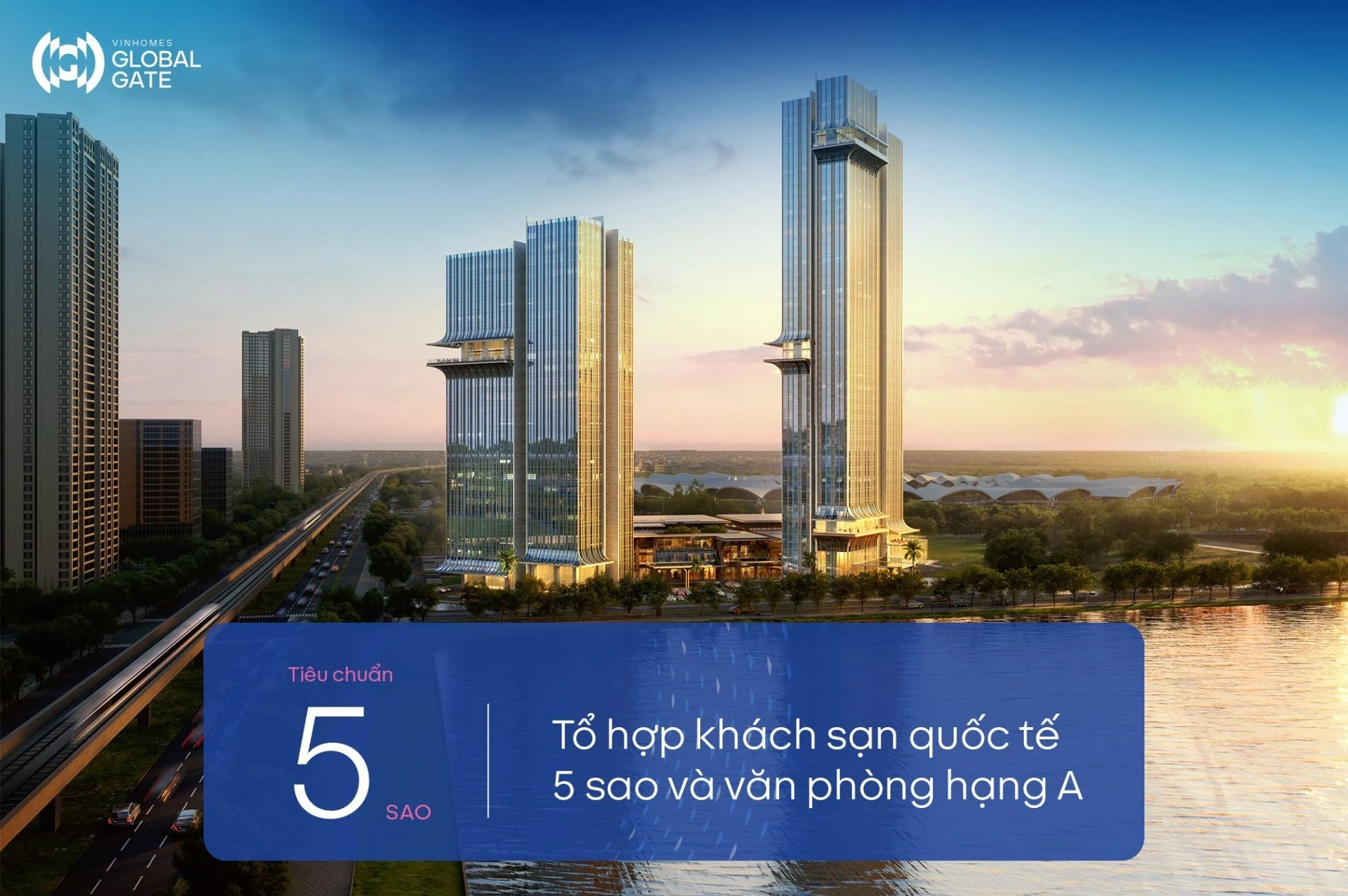 Phối cảnh tổ hợp khách sạn 5 sao và văn phòng hạng A tại phân khu Cát Tường Vinhomes Cổ Loa