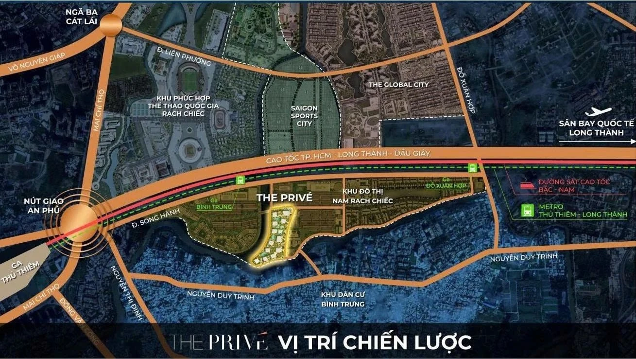 Sơ đồ vị trí chiến lược dự án The Privé Đất Xanh liền kề đường Song Hành và nút giao An Phú