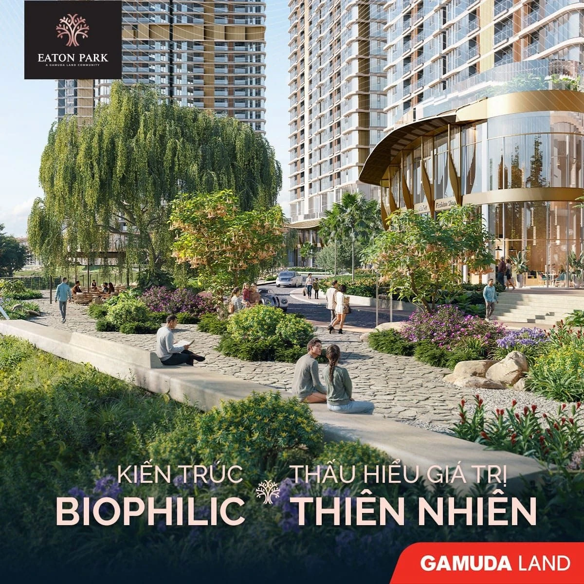 Đường dạo bộ nội khu ngập tràn cây xanh thiết kế theo phong cách Biophilic
