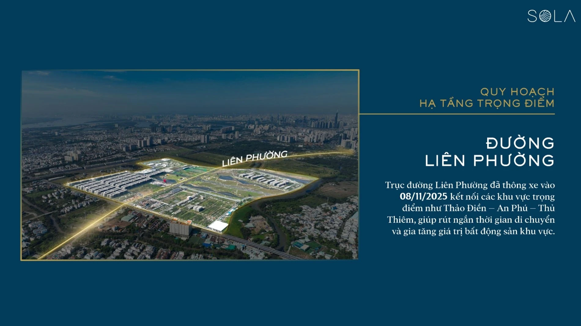 Tiến độ hoàn thiện tuyến đường Liên Phường kết nối trực tiếp dự án Sola Đảo Ánh Dương
