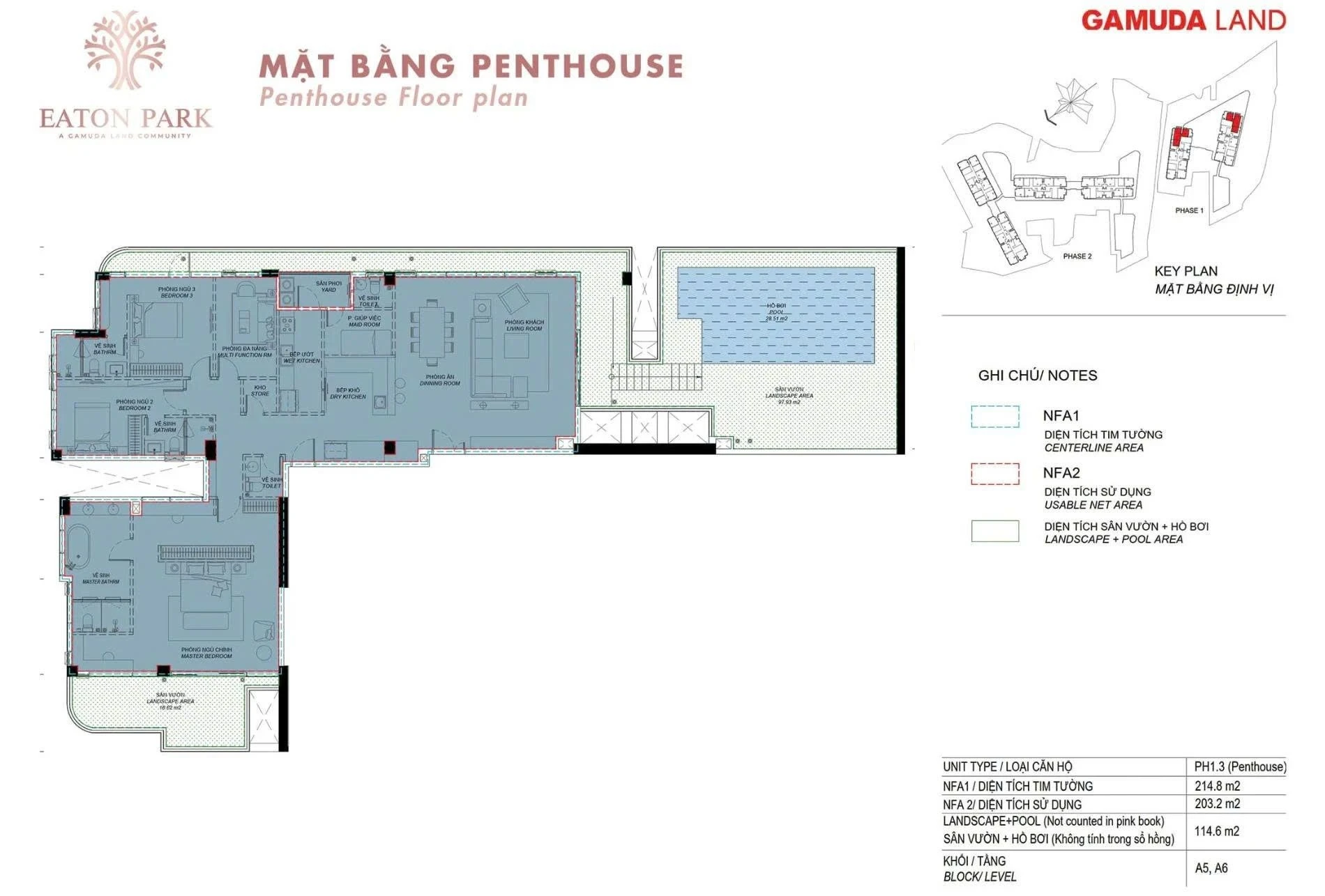 Bản vẽ thiết kế layout căn hộ Penthouse dự án Eaton Park Gamuda Land