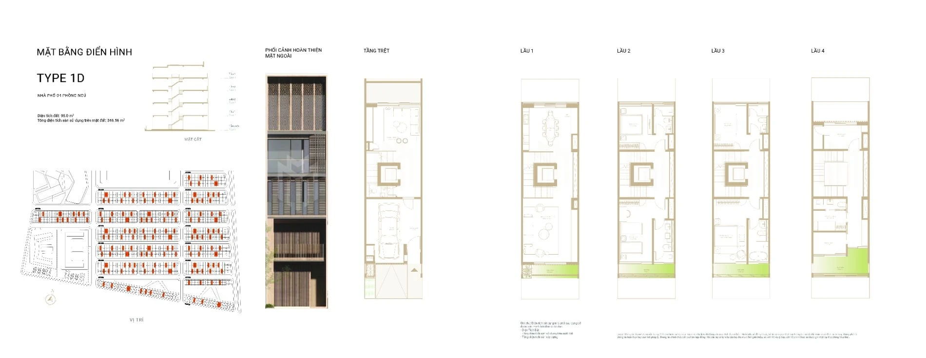 Layout mặt bằng thiết kế nhà phố thương mại Soho The Global City Type 1D diện tích 95 m2