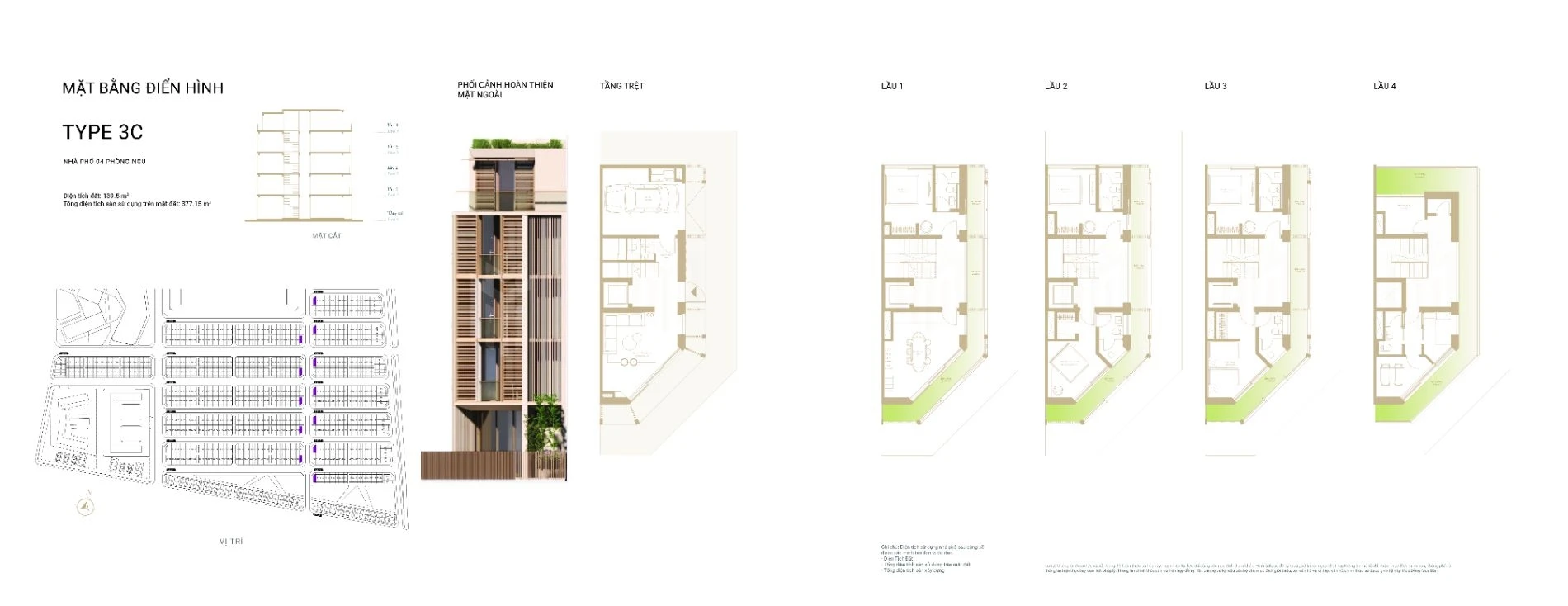 Layout mặt bằng thiết kế nhà phố thương mại Soho The Global City Type 3C diện tích 139.5 m2