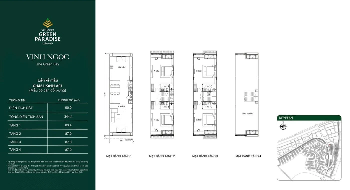 Layout mặt bằng nhà phố liền kề mẫu CH42.LK01H.A01 phân khu Vịnh Ngọc