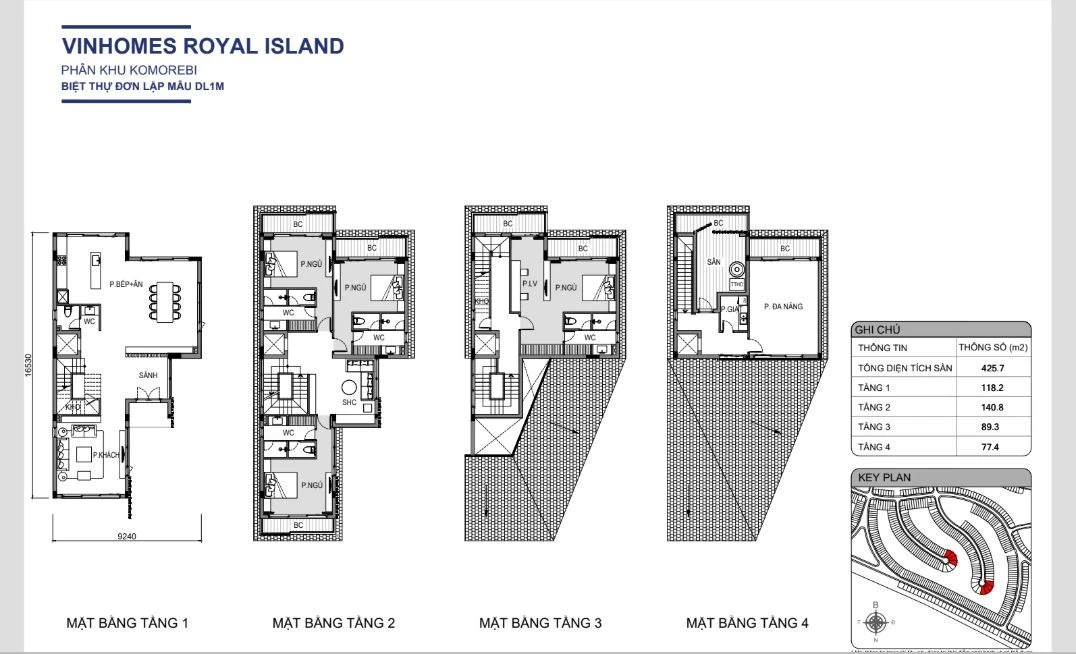 Thiết kế mặt bằng biệt thự đơn lập mẫu DL1M diện tích 425.7 m2 dự án Vinhomes Royal Island